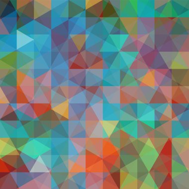 Soyut mozaik arka plan. Üçgen geometrik arka plan. Tasarım öğeleri. Vektör illüstrasyon. Mavi, yeşil, turuncu colros.