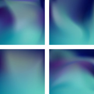 Mavi soyut bulanık arkaplanlarla ayarlanmış. Vektör çizimi. Modern geometrik arka plan. Soyut şablon.