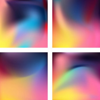 Soyut bulanık arka planlarla ayarlayın. Vektör illüstrasyon. Modern geometrik fon. Soyut şablon. Sarı, pembe, mavi renkler.