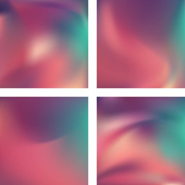 Soyut bulanık arka planlarla ayarlayın. Vektör illüstrasyon. Modern geometrik fon. Soyut şablon. Pastel pembe, yeşil renkler.