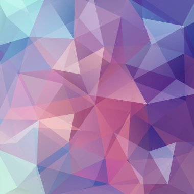 Soyut mozaik arka plan. Üçgen geometrik arka plan. Tasarım öğeleri. Vektör çizim. Pembe, mavi renkler.