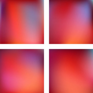 Soyut bulanık arka planlarla ayarlayın. Vektör illüstrasyon. Modern geometrik fon. Soyut şablon. Turuncu, kırmızı renkler.