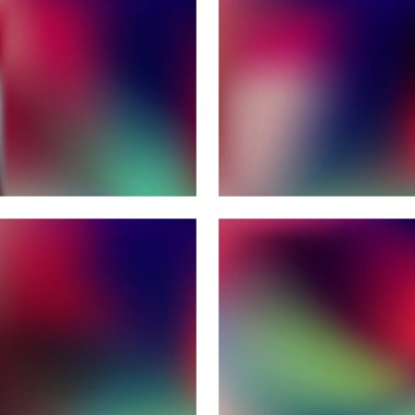 Soyut bulanık arka planlarla ayarlayın. Vektör illüstrasyon. Modern geometrik fon. Soyut şablon. Kırmızı, mavi, yeşil renkler.