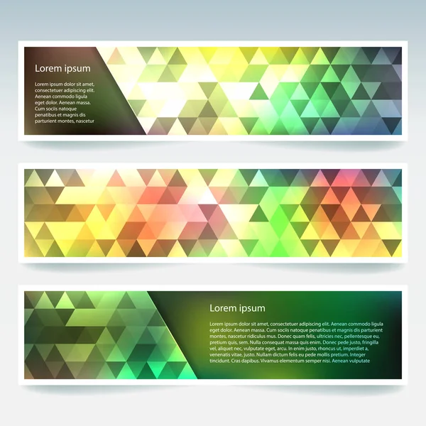 Yatay Banner poligonal üçgenler ile ayarlayın. Çokgen arka plan, vektör çizim. Sarı, yeşil renkler.