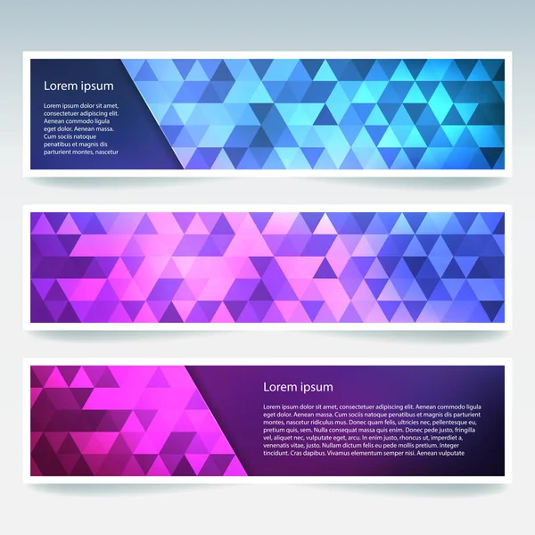 Banner abstrato com modelos de design de negócios. Conjunto de Banners com fundo em mosaico poligonal. Ilustração vetorial triangular geométrica. Azul, cores rosa . —  Vetores de Stock