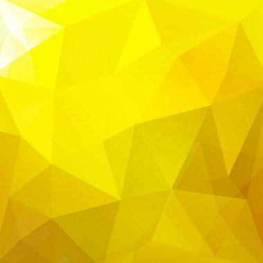 Sarı üçgenlerden oluşan soyut bir arkaplan. İş sunumları veya web şablonu afişi için geometrik tasarım. Vektör illüstrasyonu