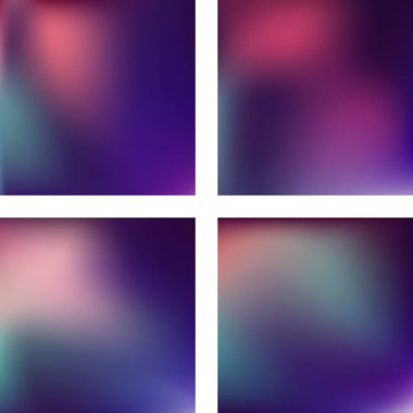 Mor, soyut ve bulanık arkaplanlarla ayarlanmış. Vektör çizimi. Modern geometrik arka plan. Soyut şablon.