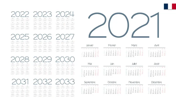 Francouzský Kalendář Pro Období 2021 2033 Týden Začíná Pondělí — Stockový vektor