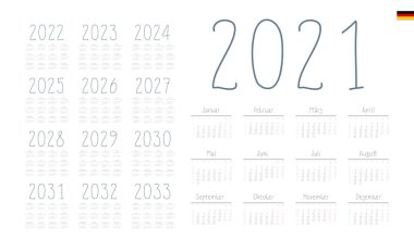 German Calendar for 2021-2033. Week starts on Monday vector