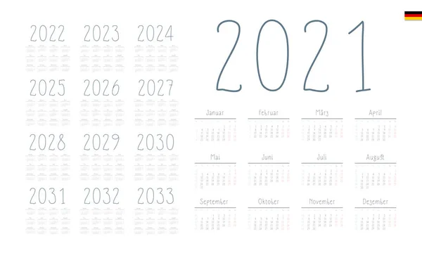 Calendario Alemán Para 2021 2033 Semana Comienza Lunes — Vector de stock