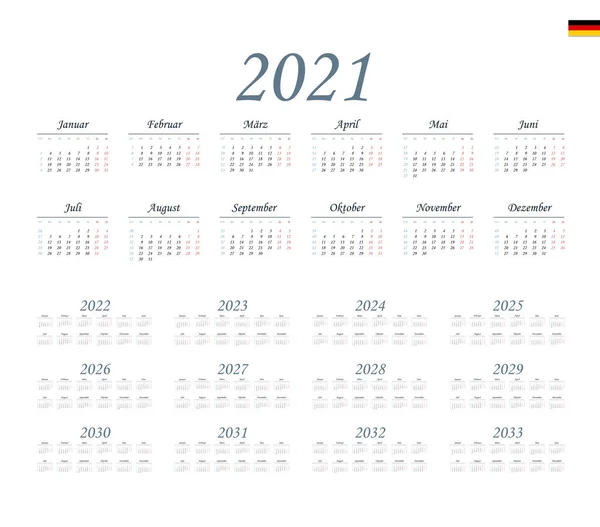 Calendario Alemán Para 2021 2033 Semana Comienza Lunes — Vector de stock