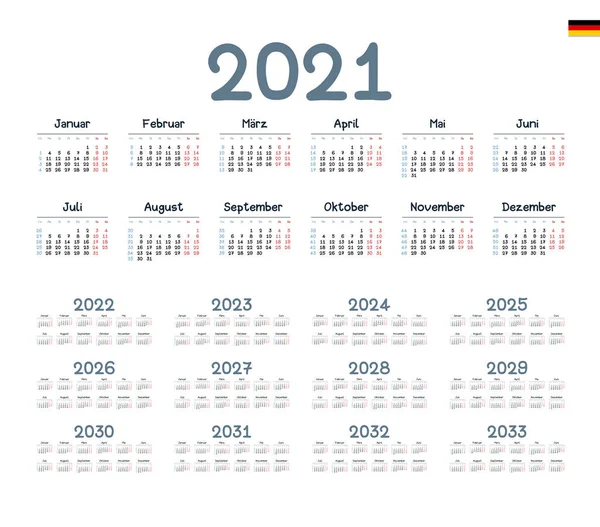 Tysk Kalender För 2021 2033 Veckan Börjar Måndag — Stock vektor