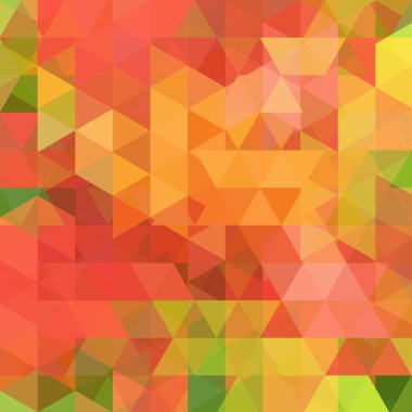 Geometrik desen, üçgen vektör arkaplan. Sarı, turuncu, kırmızı, yeşil renkler. Görüntü düzeni
