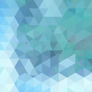 Mavi üçgenlerden oluşan soyut bir arka plan. İş sunumları veya web şablonu afişi için geometrik tasarım. Vektör illüstrasyonu