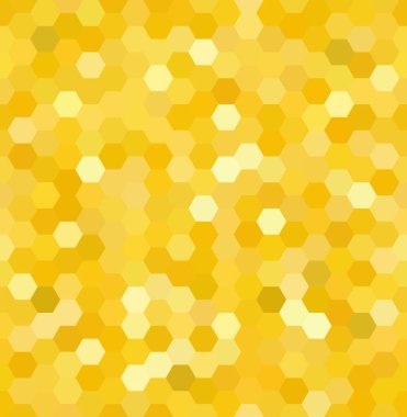 Sarı altıgenlerden oluşan soyut, pürüzsüz bir arka plan. İş sunumları veya web şablonu afişi için geometrik tasarım. Vektör illüstrasyonu