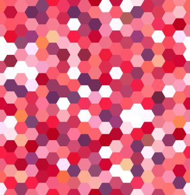 Kırmızı, pembe, beyaz altıgenden yapılmış bir arka plan. Kusursuz bir geçmişi var. Geometrik şekilli kare bileşimi