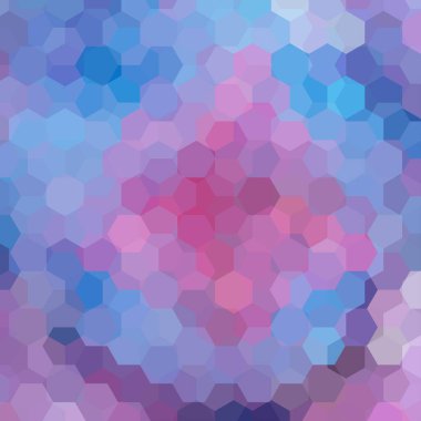 Pembe, mor, mavi altıgenden yapılmış bir arka plan. Geometrik şekilli kare bileşim. Eps 10