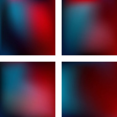 Soyut bulanık arkaplanlarla ayarlanmış. Vektör çizimi. Modern geometrik arka plan. Soyut şablon. Kırmızı, mavi renkler.