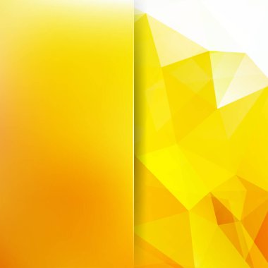 Sarı üçgenlerden oluşan bir arka plan. Geometrik şekiller ve bulanık elementlerle kare bileşimi. Eps 10