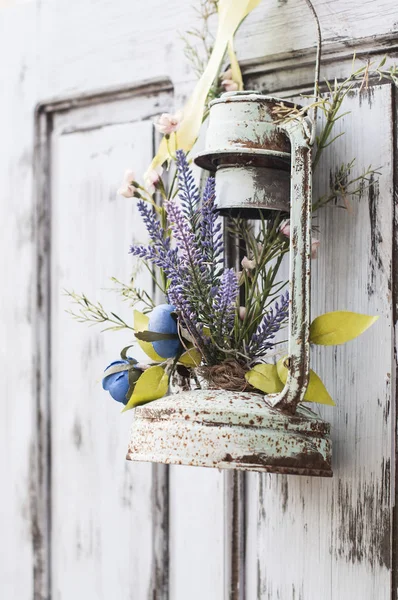 Vintage Wedding Decorative Lantern Flowers Door — Stock Photo, Image