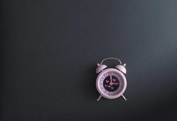 Love Clock Valentine Pink Alarm Heart Shaped Symbols Black Leather — Stock Photo, Image