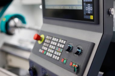 Cnc Torna makine kontrol paneli. Seçici odak.