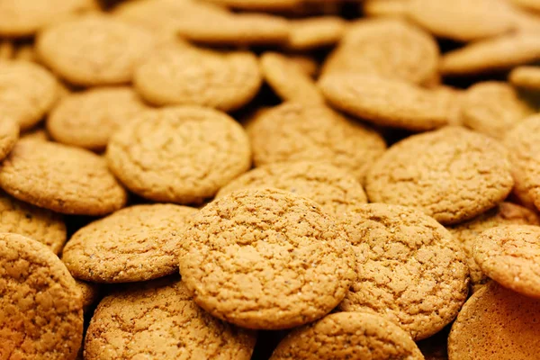 伝統的な甘いオートミール クッキーのクローズ アップ 選択と集中 ストック画像