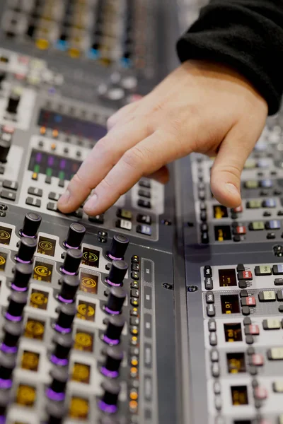 Sound Engineer Working Music Mixer Console Recording Studio Selective Focus — Stock Photo, Image