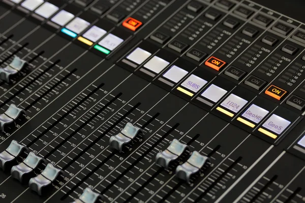 Controls of a digital sound mixing console — Stock Photo, Image