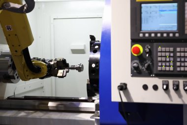 CNC machining center with collaborative robot clipart