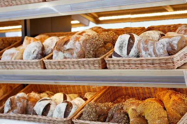 Baked Bread Bakery Shop Display Selective Focus — Stock Photo, Image