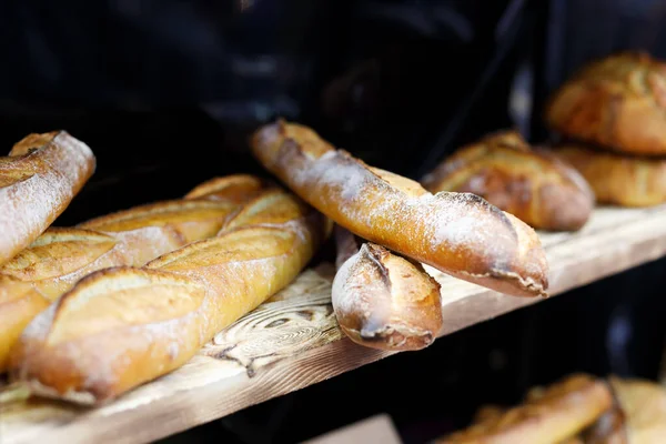 Baguettes Shelf Bakery Selective Focus — Stock Photo, Image