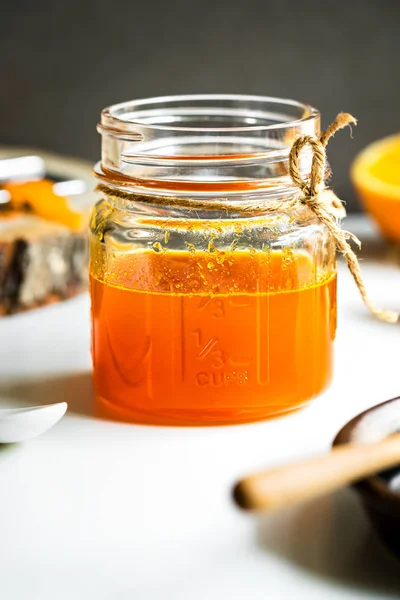 Homemade Orange Syrup Mason Jar Fresh Ingredients — Stock Photo, Image