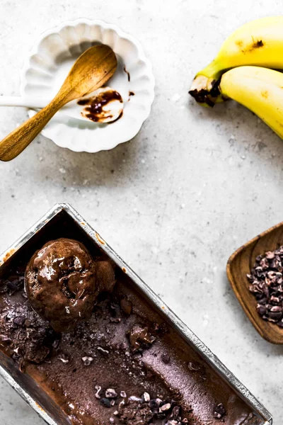 Chocolate Banana Ice Cream Aka Nice Cream Cacao Nibs — Stock Photo, Image