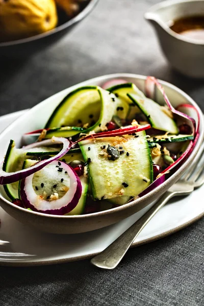 Zucchini Red Onion Pomegranate Sesame Soy Ginger Dressing — Stock Photo, Image