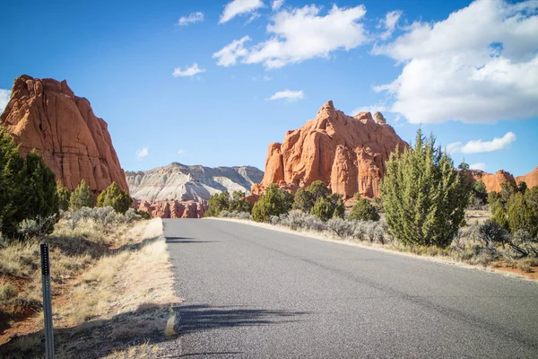 A long way down the road of Kodachrome Basin State Park, Utah