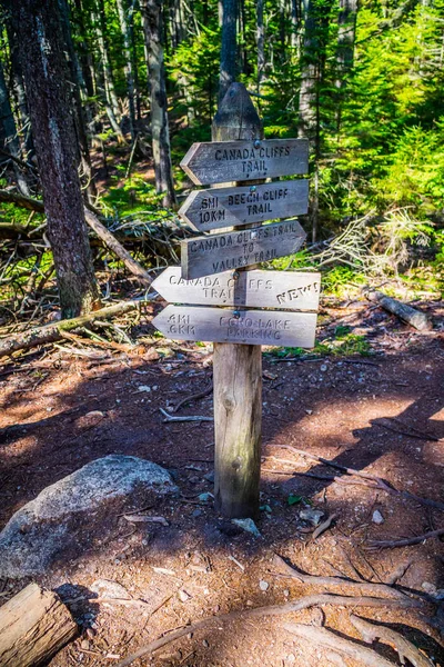 Uma placa de descrição para a trilha no Parque Nacional de Acadia, Maine — Fotografia de Stock