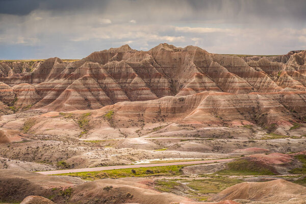 Rocky landscape of the beautiful Badlands National Park, South Dakota