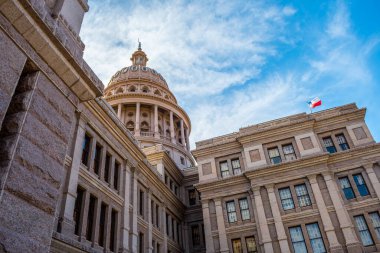 Austin, TX, ABD - 9 Mart 2019 Teksas Eyaleti Kongre Binası 'nın büyük dış koruma alanları