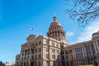 Austin, TX, ABD - 9 Mart 2019 Teksas Eyaleti Kongre Binası 'nın büyük dış koruma alanları