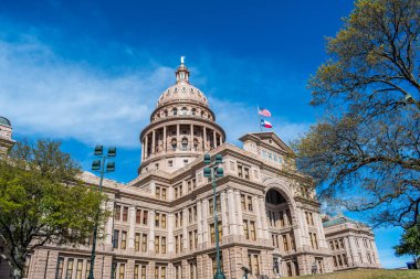 Austin, TX, ABD - 9 Mart 2019 Teksas Eyaleti Kongre Binası 'nın büyük dış koruma alanları