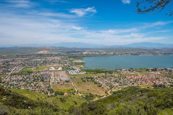 A small clear lake along the Riverside County of Lake Elsinore, California