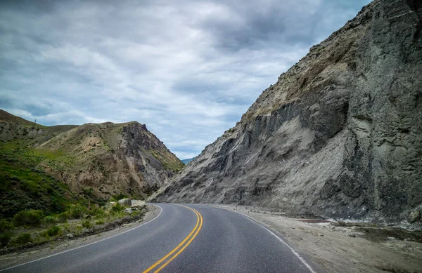 A long way down the road of Yellowstone National Park, Wyoming