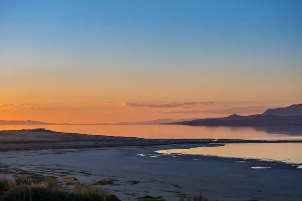 Paisaje Dramático Vibrante Atardecer Antelope Island State Park Utah — Foto de Stock