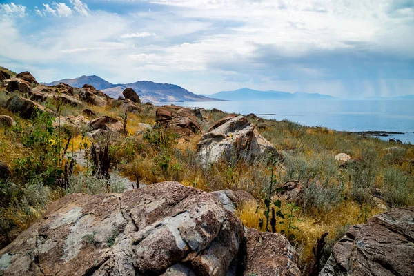 Una Vista Panorámica Naturaleza Antelope Island State Park Utah — Foto de Stock