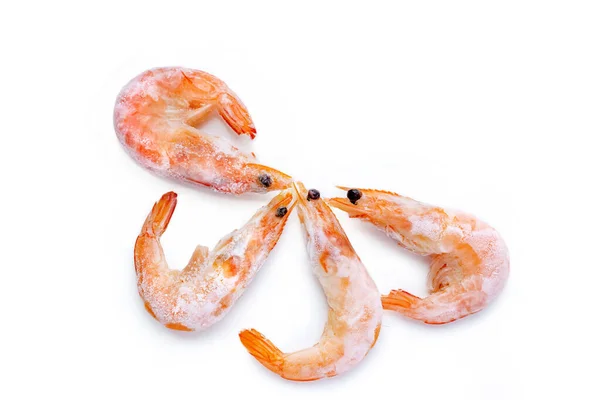 Frozen Untreated Shrimp Laid Out Spiral White Background — Stock Photo, Image