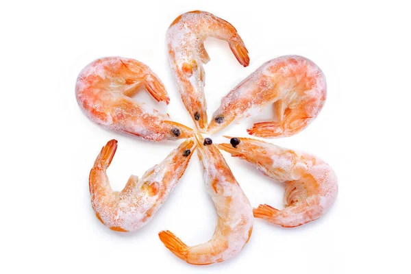 Frozen Shrimp Lie Spiral White Background Close — Stock Photo, Image