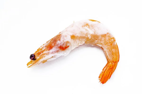 Whole Raw Frozen Shrimp Covered Ice Light Background — Stock Photo, Image