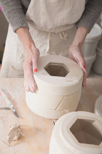 Ceramic Artist Process Slipcasting Ceramics Pottery Workshop — Stock Photo, Image