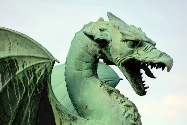 Dragon Statue Dragon Bridge Ljubljana Slovenia Bridge Decorated Dragon Statues — Stock Photo, Image